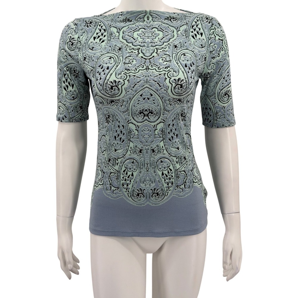 The Limited Top Womens XS Blue Green Paisley Stretch Boho Fitted Work Spring